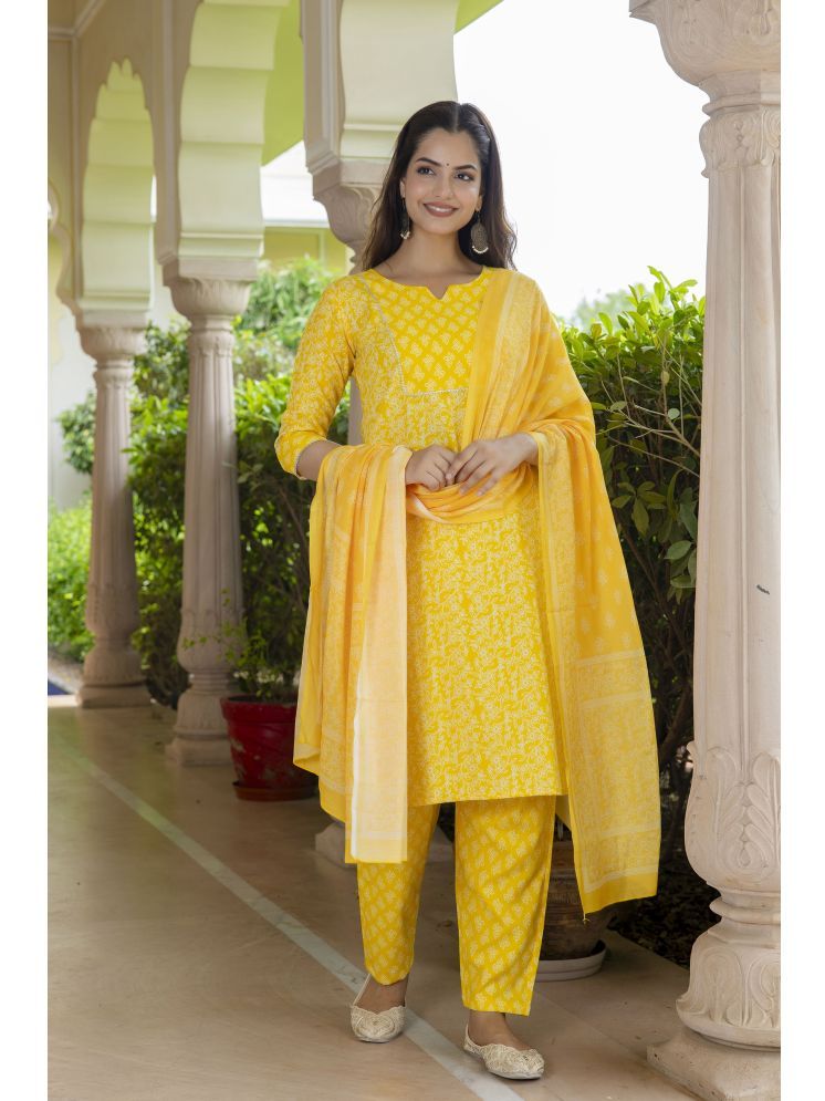     			KETAKI FASHION Rayon Printed Kurti With Pants Women's Stitched Salwar Suit - Yellow ( Pack of 1 )