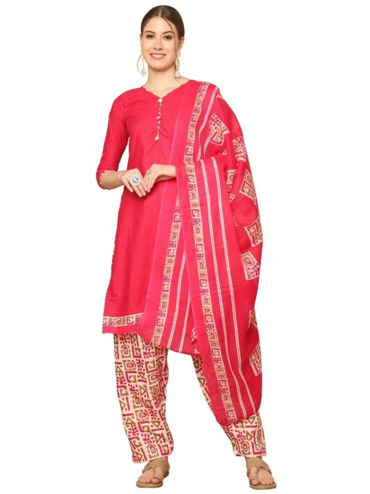     			wonder weave Cotton Blend Printed Kurti With Patiala Women's Stitched Salwar Suit - Pink ( Pack of 1 )