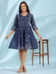 Juniper Cotton Printed Knee Length Women's Fit & Flare Dress - Blue ( Pack of 1 )