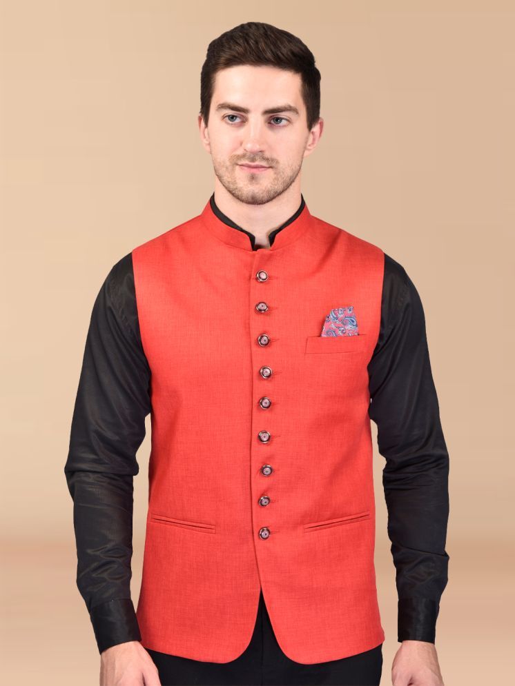     			BOWLIFESTYLE Red Cotton Blend Men's Nehru Jacket ( Pack of 1 )