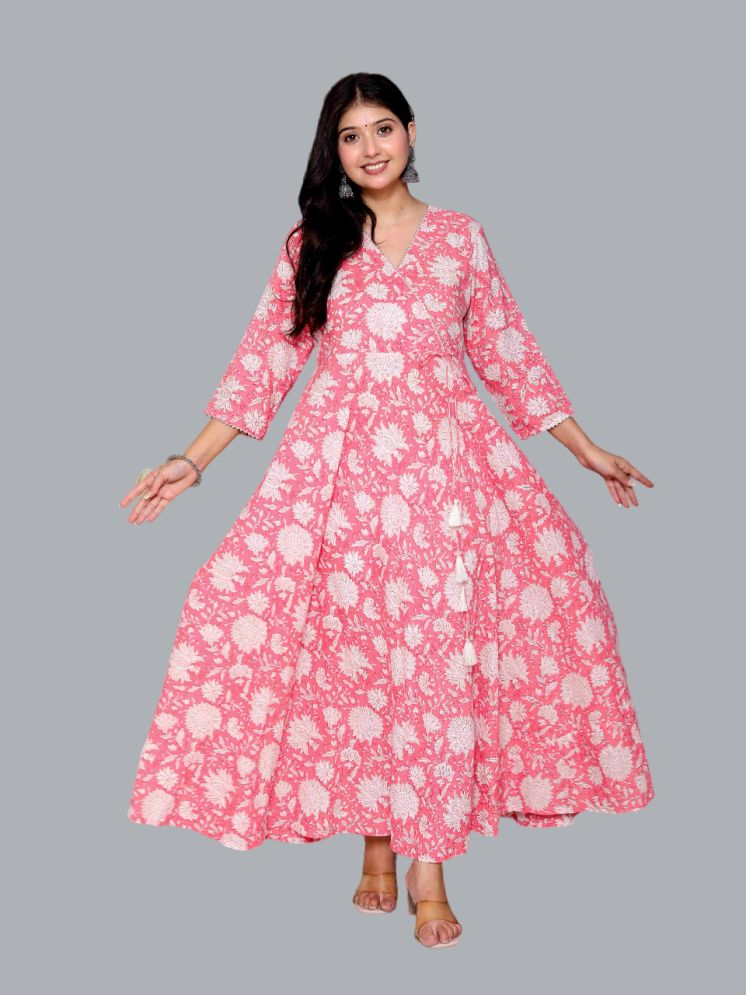     			Doriyaan Cotton Printed Anarkali Women's Kurti - Pink ( Pack of 1 )