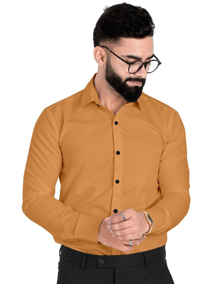     			Fashionfricks Cotton Flex Regular Fit Solids Full Sleeves Men's Casual Shirt - Gold ( Pack of 1 )