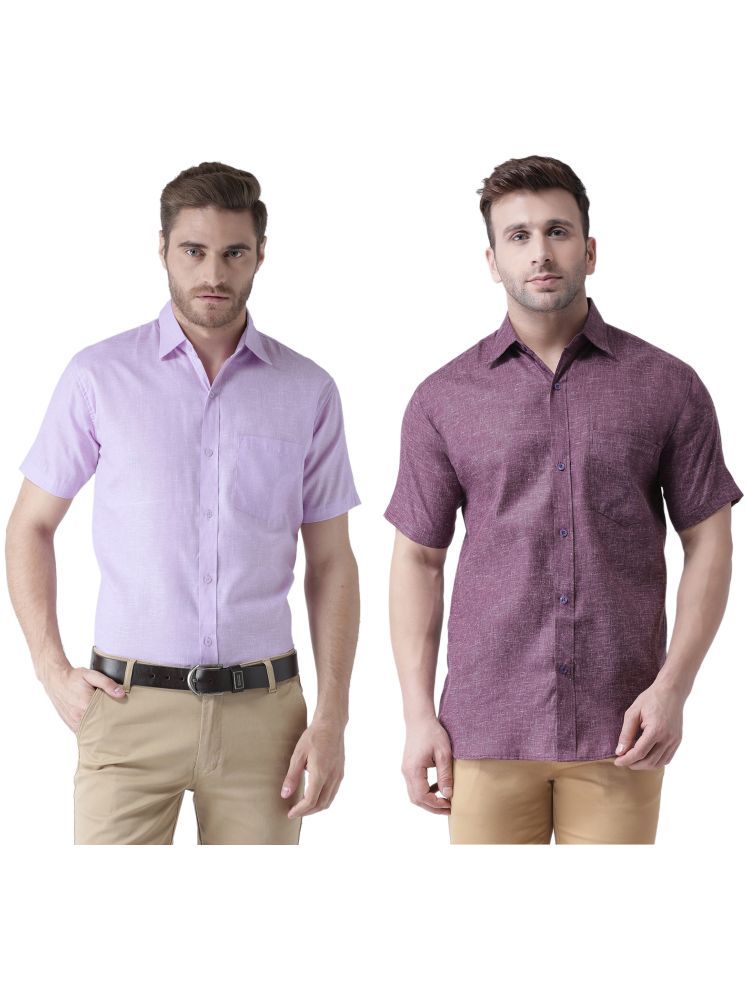     			KLOSET By RIAG Cotton Blend Regular Fit Solids Half Sleeves Men's Casual Shirt - Purple ( Pack of 2 )