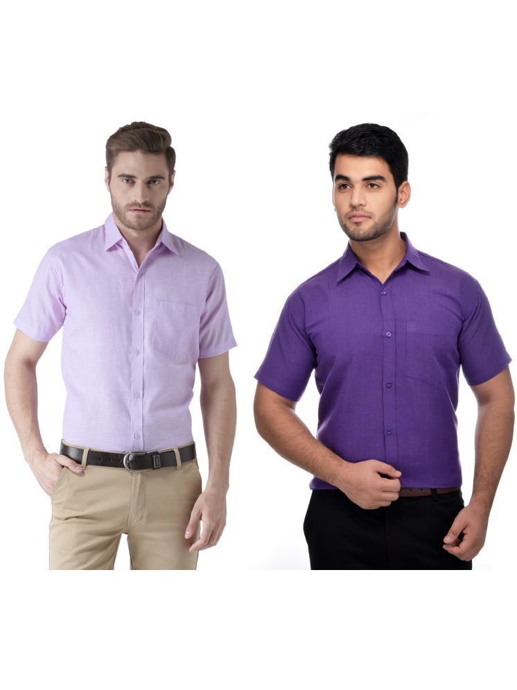     			KLOSET By RIAG Cotton Blend Regular Fit Solids Half Sleeves Men's Casual Shirt - Purple ( Pack of 2 )