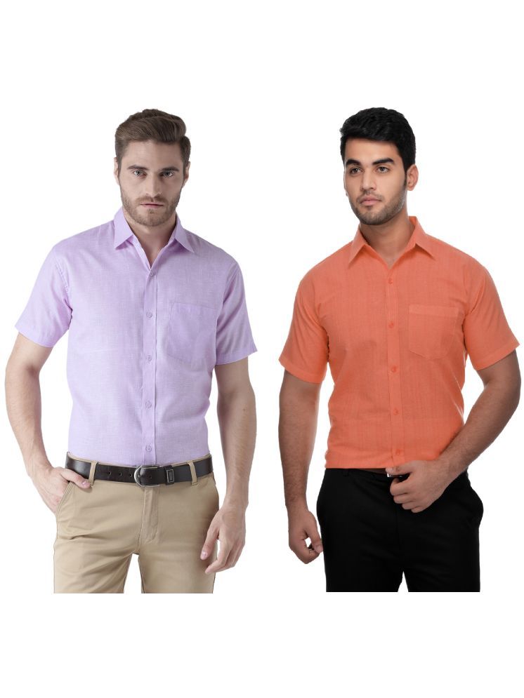     			KLOSET By RIAG Cotton Blend Regular Fit Solids Half Sleeves Men's Casual Shirt - Orange ( Pack of 2 )