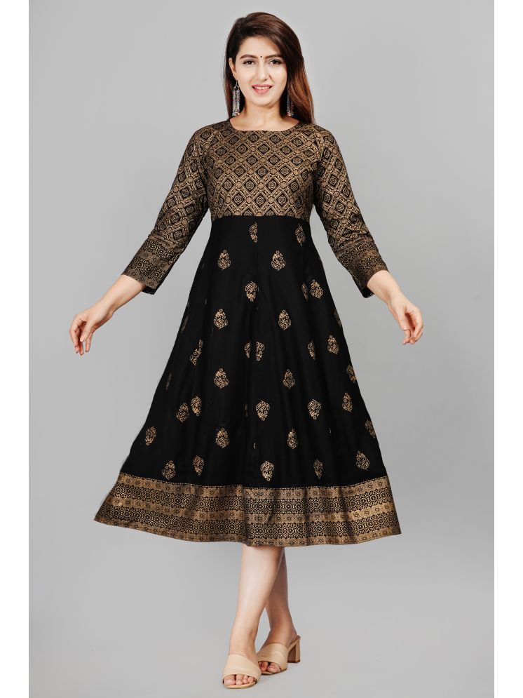     			NUPITAL Rayon Printed Anarkali Women's Kurti - Black ( Pack of 1 )