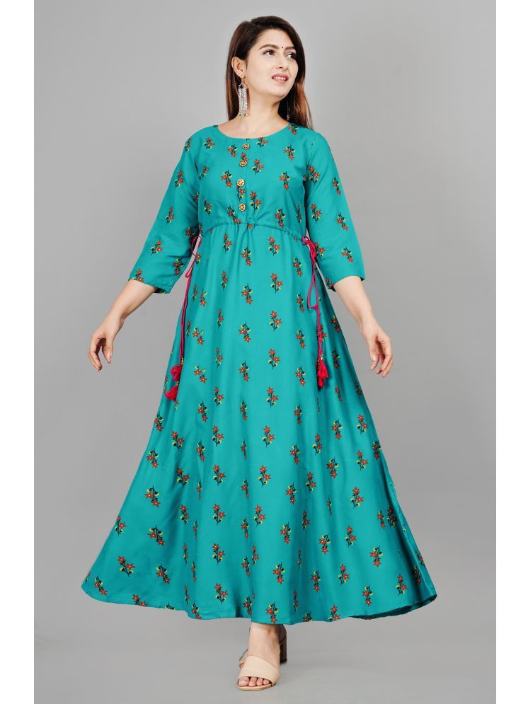     			SIPET Rayon Printed Anarkali Women's Kurti - Turquoise ( Pack of 1 )