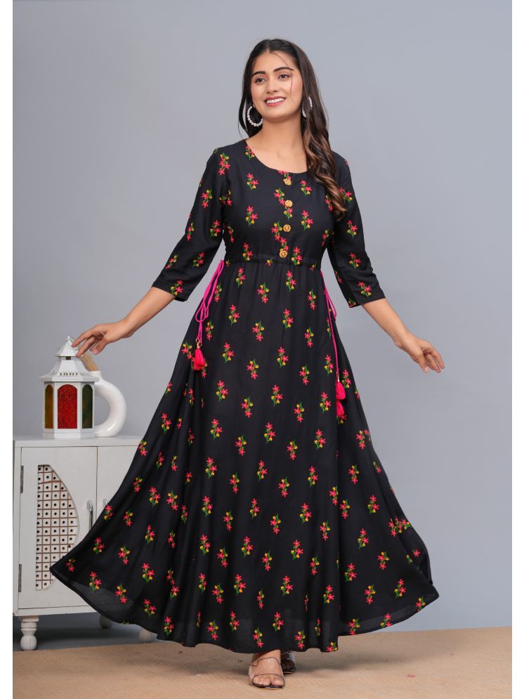     			SIPET Rayon Printed Anarkali Women's Kurti - Black ( Pack of 1 )