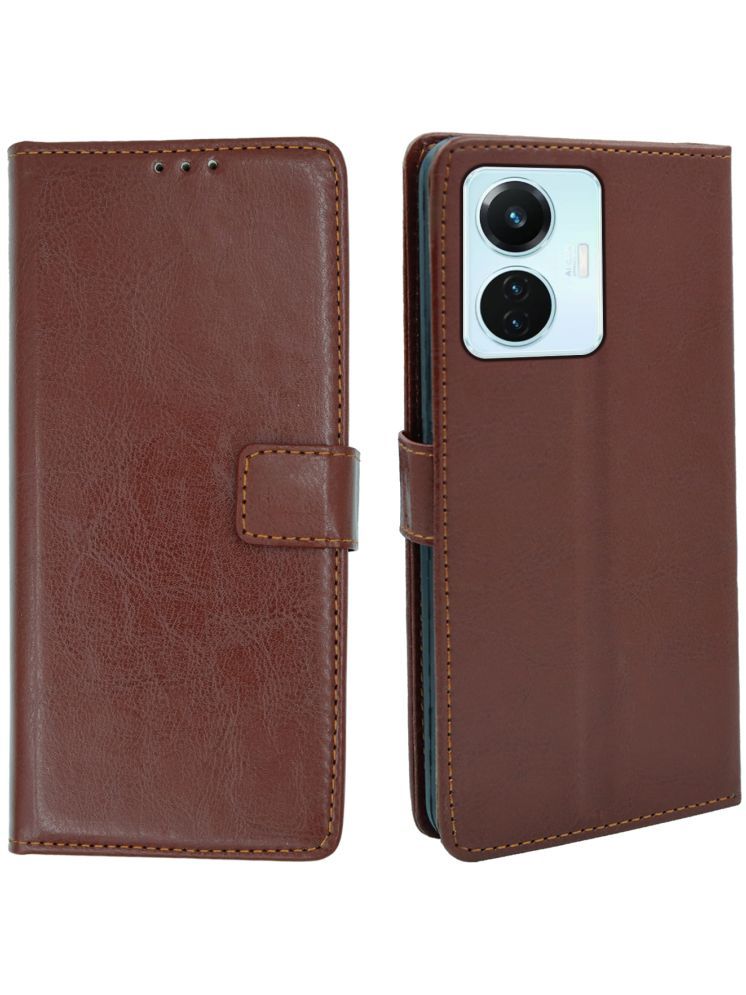     			flip flow Brown Flip Cover Artificial Leather Compatible For Vivo T1 44W ( Pack of 1 )