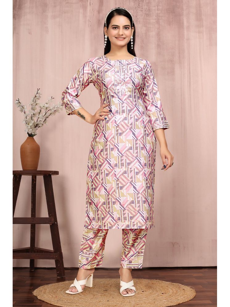     			A TO Z CART Rayon Printed Kurti With Pants Women's Stitched Salwar Suit - Multicoloured ( Pack of 1 )