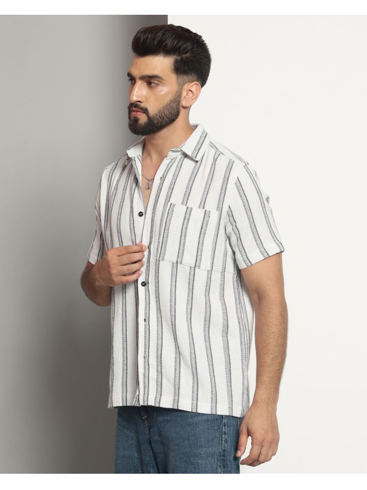     			Chimpaaanzee Cotton Blend Regular Fit Striped Half Sleeves Men's Casual Shirt - White ( Pack of 1 )