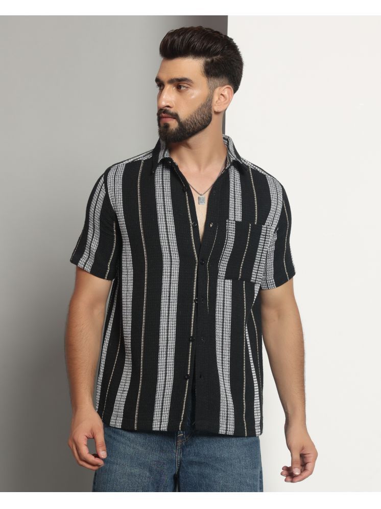     			Chimpaaanzee Cotton Blend Regular Fit Striped Half Sleeves Men's Casual Shirt - Black ( Pack of 1 )