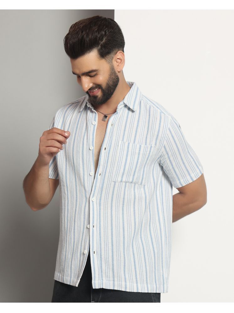     			Chimpaaanzee Cotton Blend Regular Fit Striped Half Sleeves Men's Casual Shirt - White ( Pack of 1 )