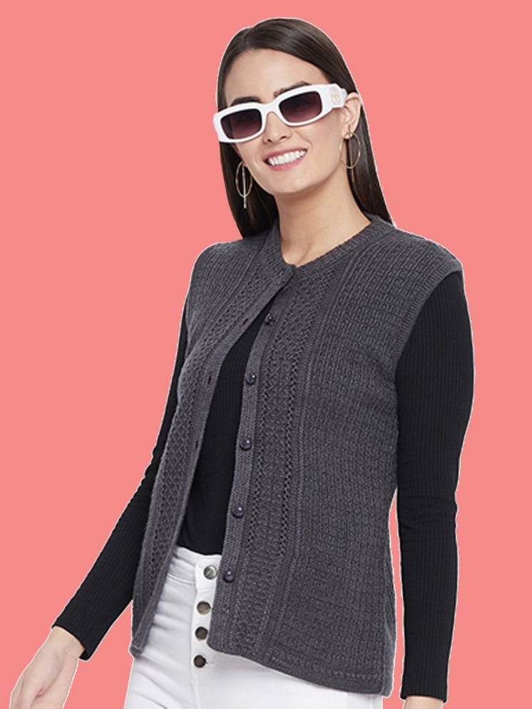     			Clapton Pure Wool Round Neck Women's Buttoned Cardigans - Grey ( )