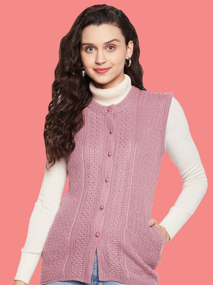     			Clapton Pure Wool Round Neck Women's Buttoned Cardigans - Pink ( )