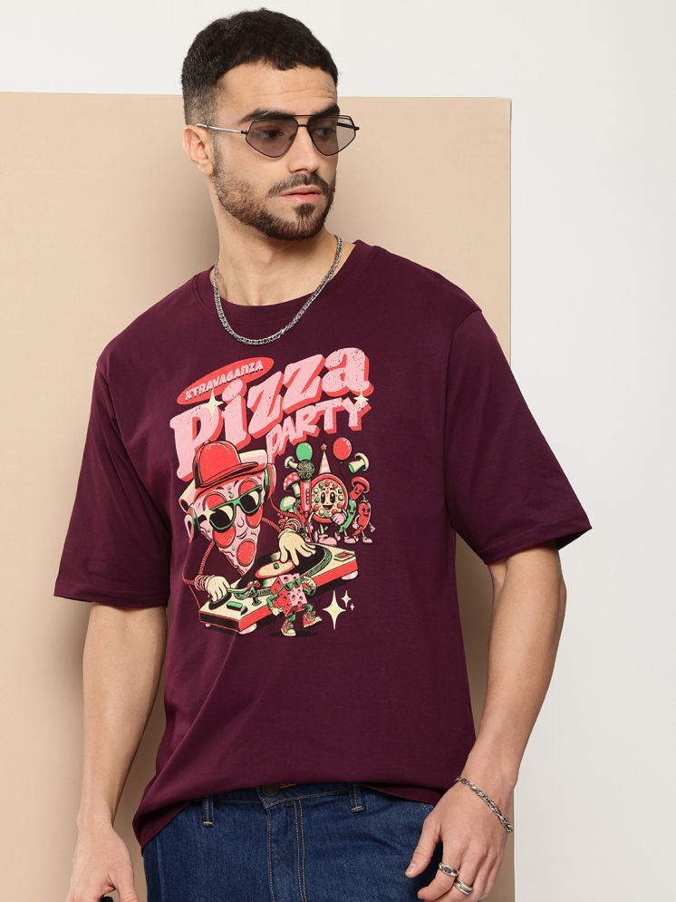     			Difference of Opinion 100% Cotton Oversized Fit Printed Half Sleeves Men's Round T-Shirt - Maroon ( Pack of 1 )