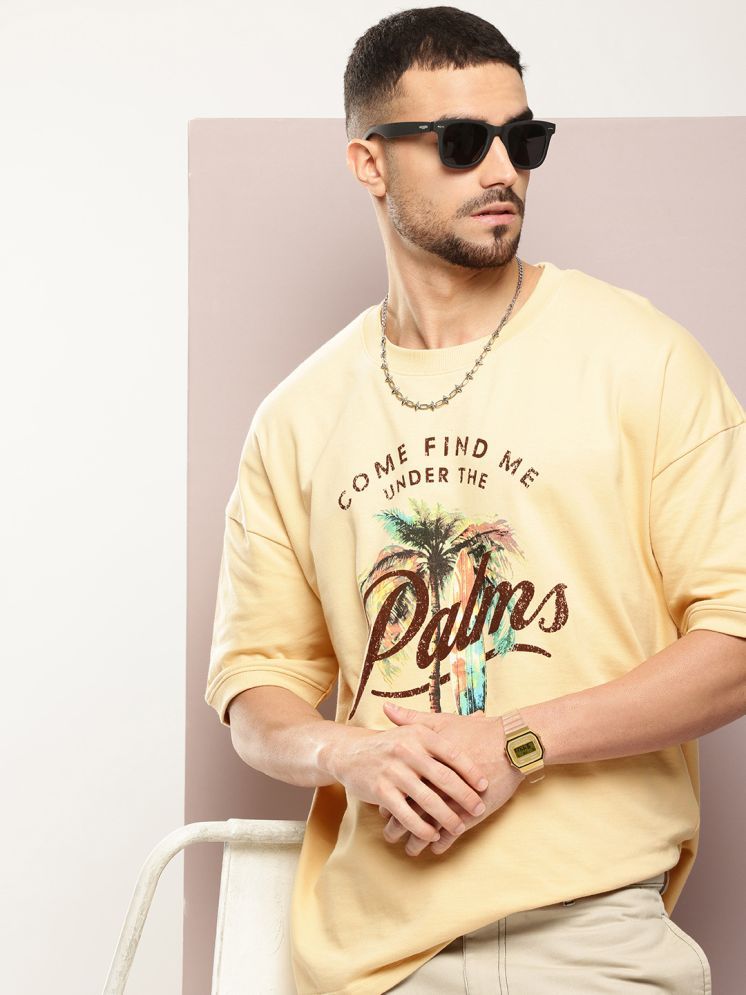     			Dillinger 100% Cotton Oversized Fit Printed Half Sleeves Men's Round T-Shirt - Beige ( Pack of 1 )