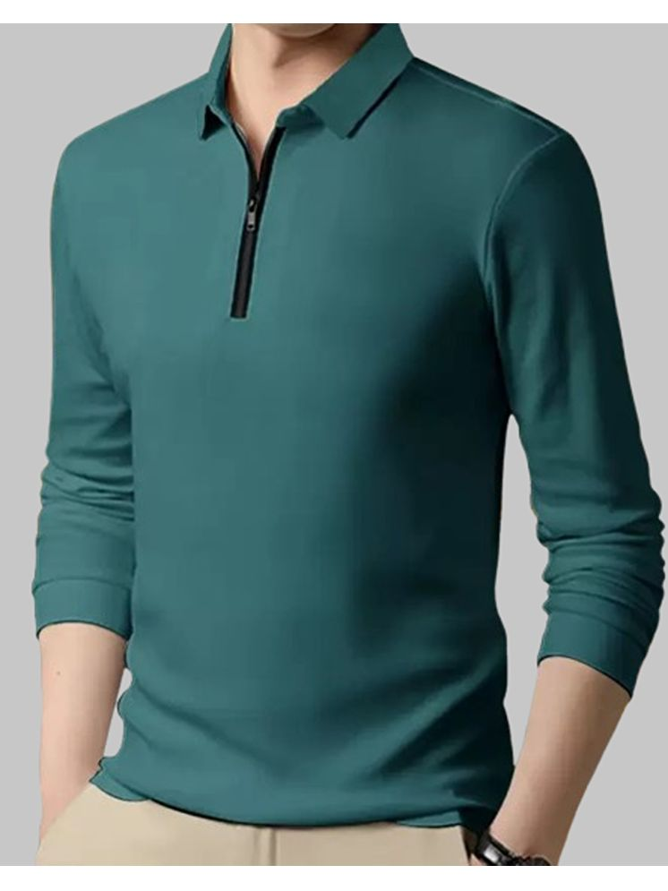     			FIRST POSTION Cotton Blend Regular Fit Solid Full Sleeves Men's Polo T Shirt - Sea Green ( Pack of 1 )