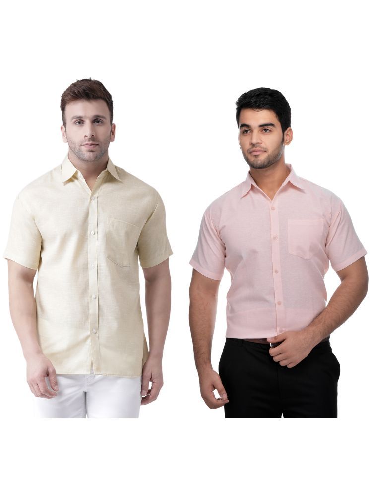     			KLOSET By RIAG Cotton Blend Regular Fit Solids Half Sleeves Men's Casual Shirt - Peach ( Pack of 2 )