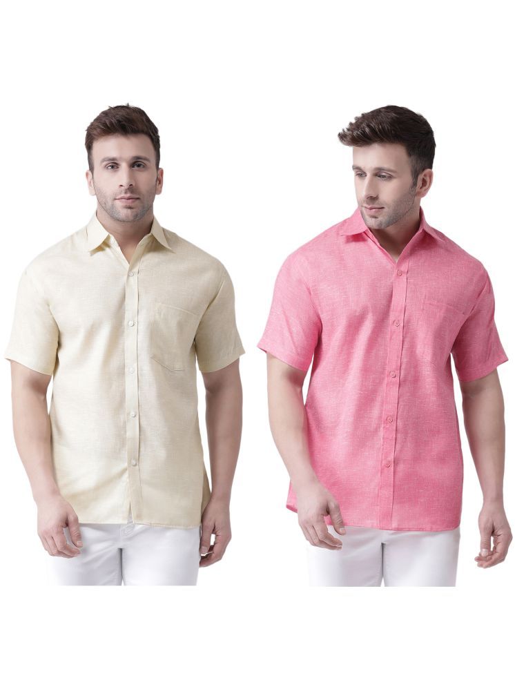     			KLOSET By RIAG Cotton Blend Regular Fit Solids Half Sleeves Men's Casual Shirt - Pink ( Pack of 2 )