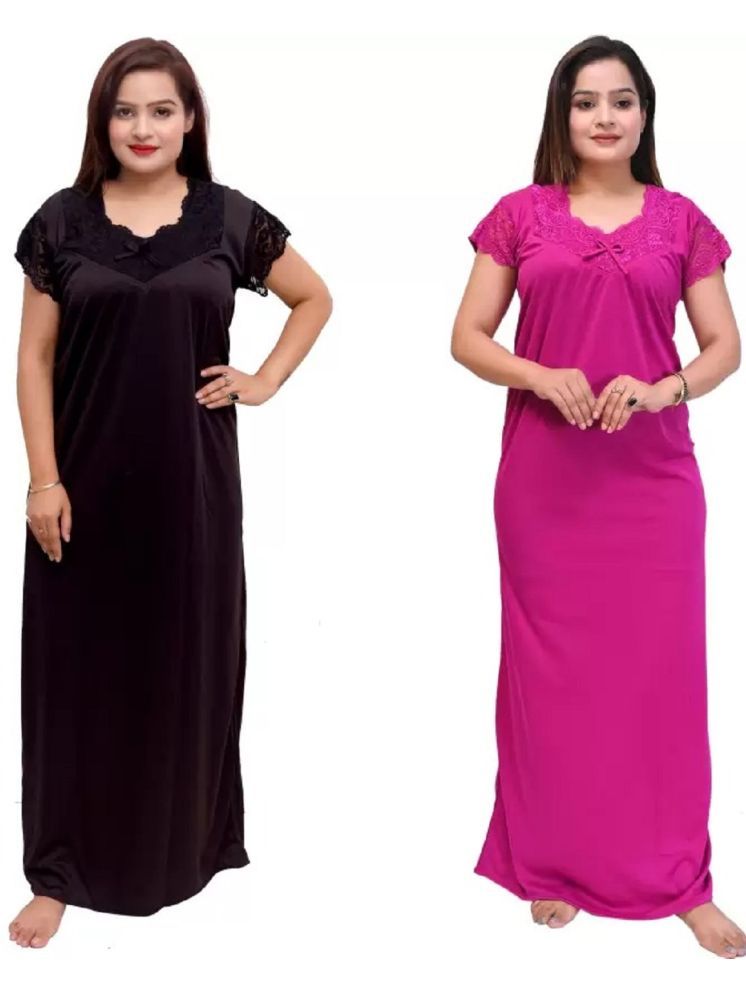     			MACGROW Black Satin Women's Nightwear Nighty & Night Gowns ( Pack of 2 )