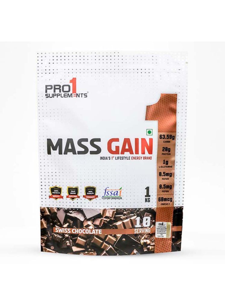     			PRO1 SUPPLEMENTS Mass Gain Whey Protein Powder ( 1000 gm , Swiss Chocolate - Flavour )