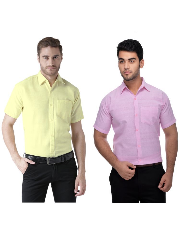     			RIAG Cotton Blend Regular Fit Self Design Half Sleeves Men's Casual Shirt - Pink ( Pack of 2 )