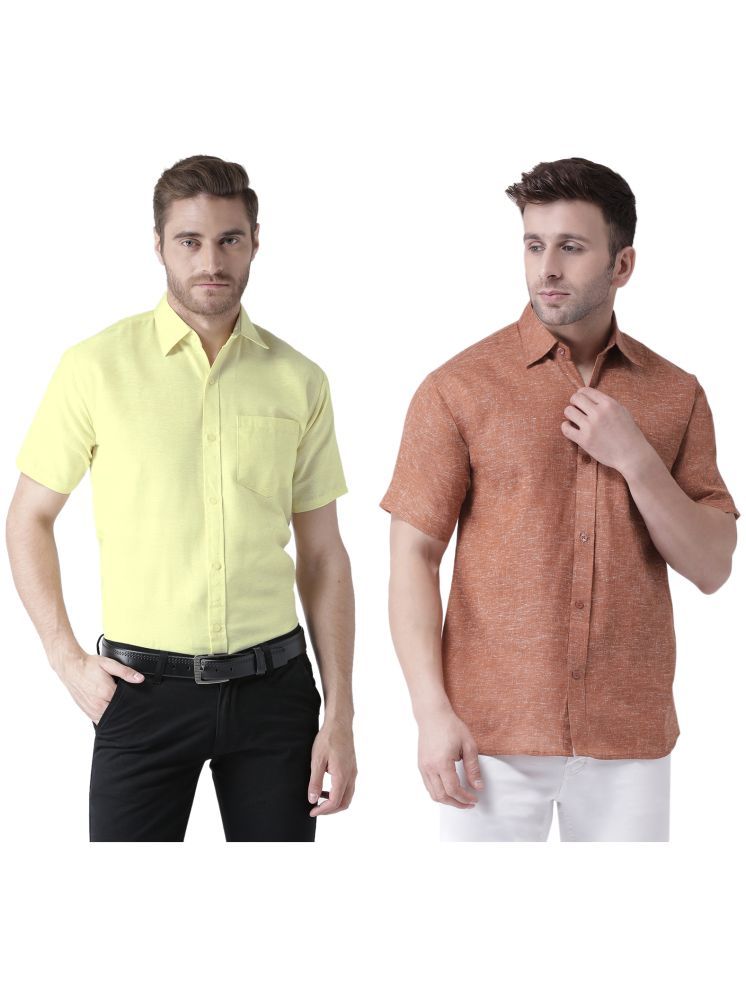     			RIAG Cotton Blend Regular Fit Self Design Half Sleeves Men's Casual Shirt - Brown ( Pack of 2 )