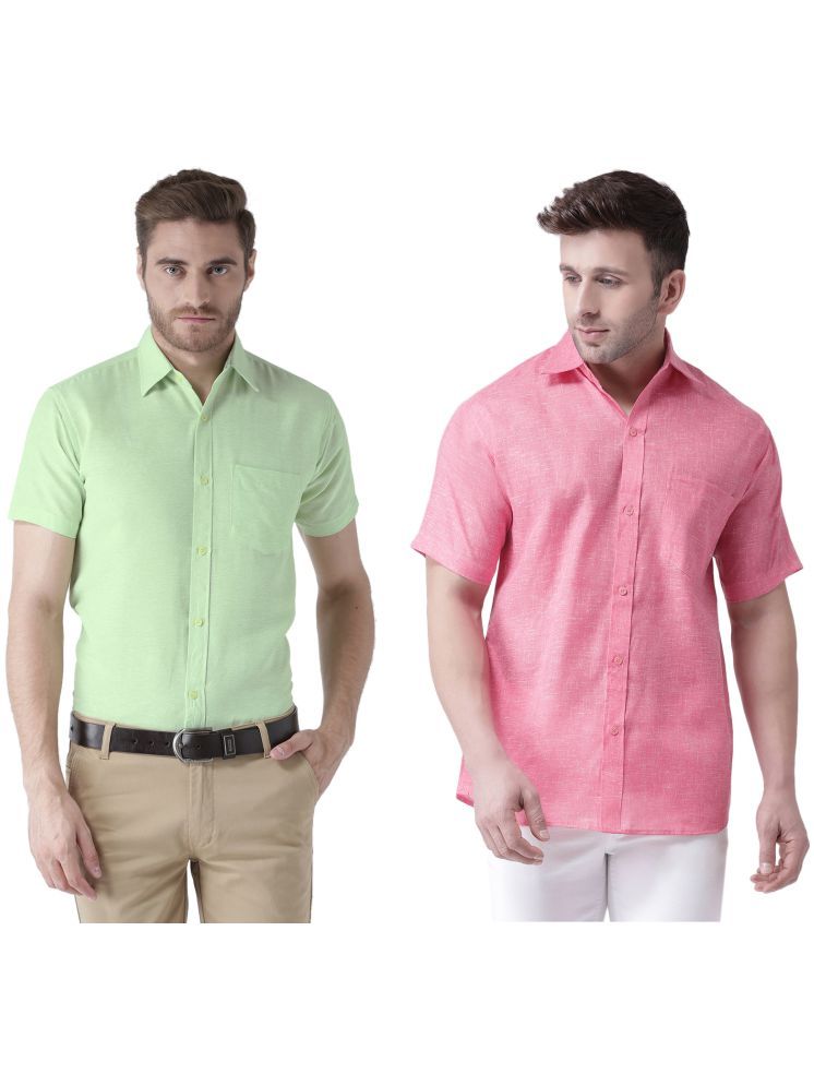     			RIAG Cotton Blend Regular Fit Solids Half Sleeves Men's Casual Shirt - Pink ( Pack of 2 )