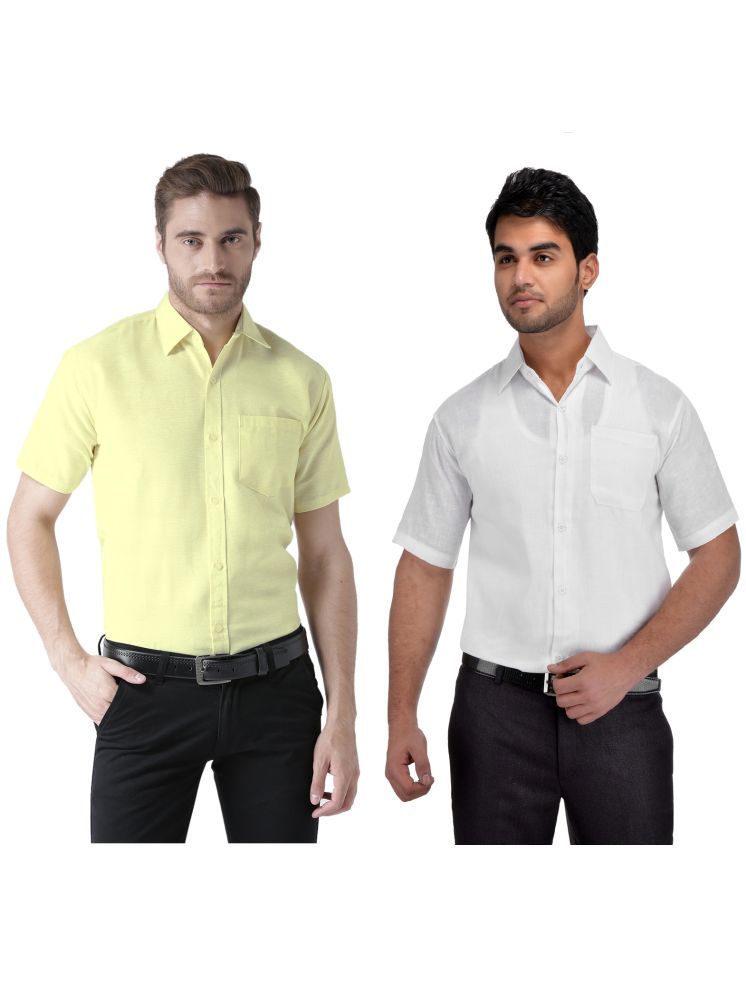     			RIAG Cotton Blend Regular Fit Self Design Half Sleeves Men's Casual Shirt - White ( Pack of 2 )