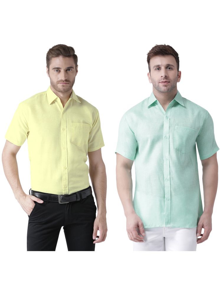     			RIAG Cotton Blend Regular Fit Self Design Half Sleeves Men's Casual Shirt - Green ( Pack of 2 )