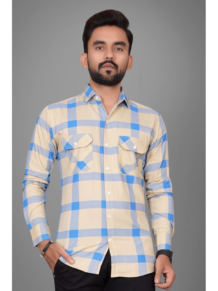     			SUR-T Cotton Blend Regular Fit Checks Full Sleeves Men's Casual Shirt - Beige ( Pack of 1 )