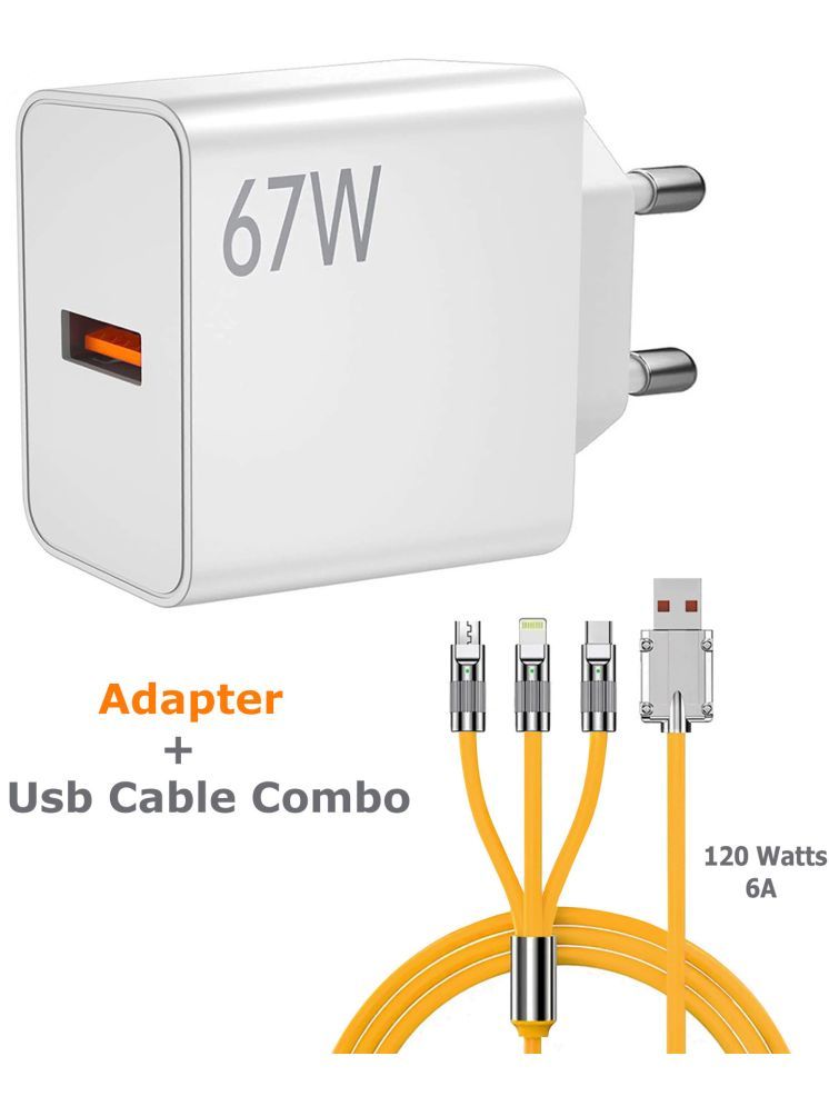     			Vertical9 1.5m Data Cables 3-in-1 120W  Cable +  67W Fast Charger Combo - Yellow