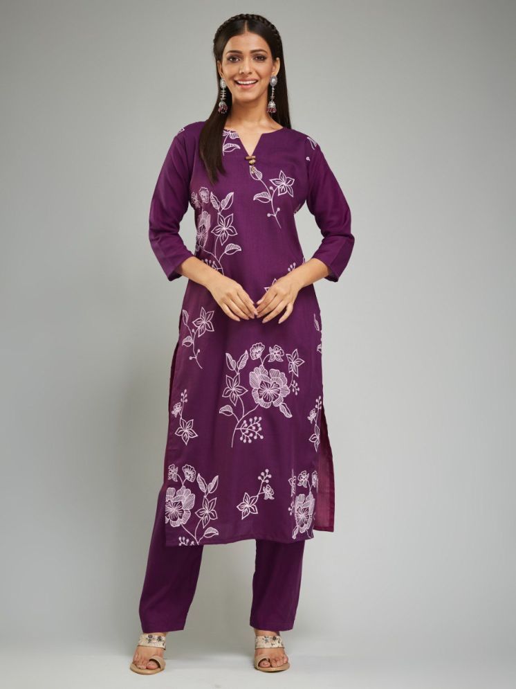     			Aika Chanderi Printed Kurti With Pants Women's Stitched Salwar Suit - Wine ( Pack of 1 )