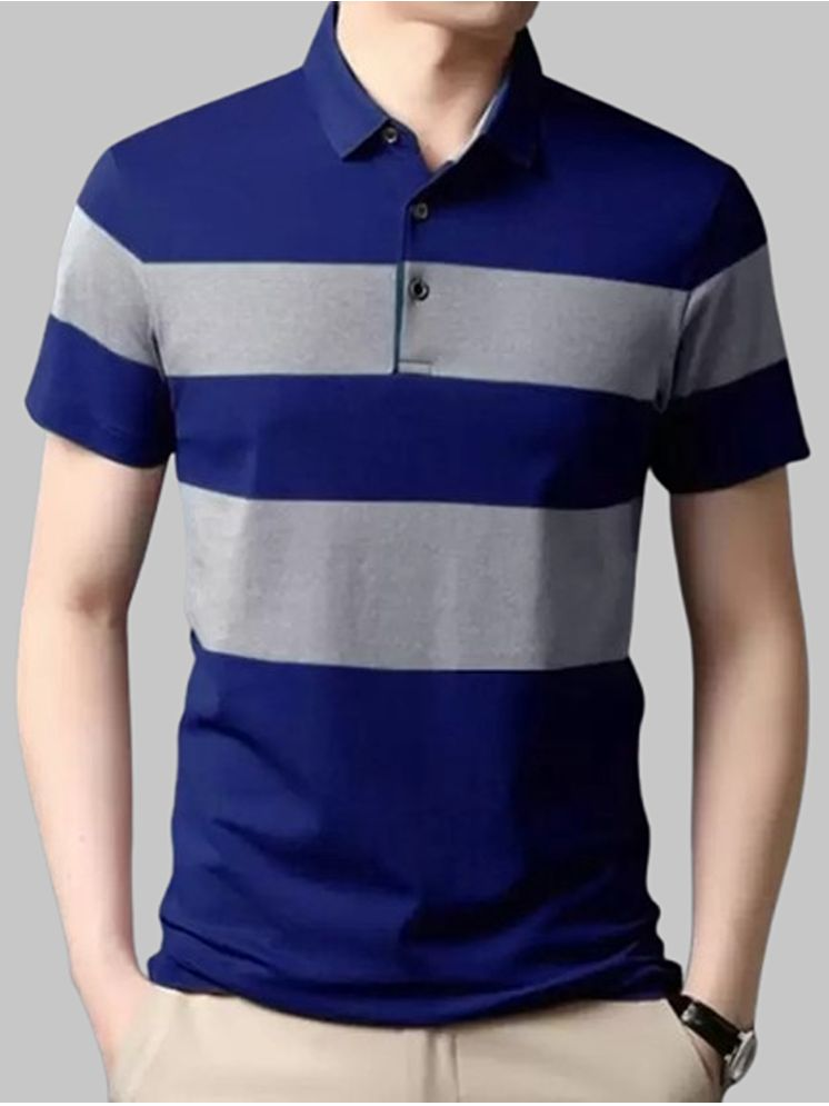     			FIRST POSTION Cotton Blend Regular Fit Striped Half Sleeves Men's Polo T Shirt - Blue ( Pack of 1 )