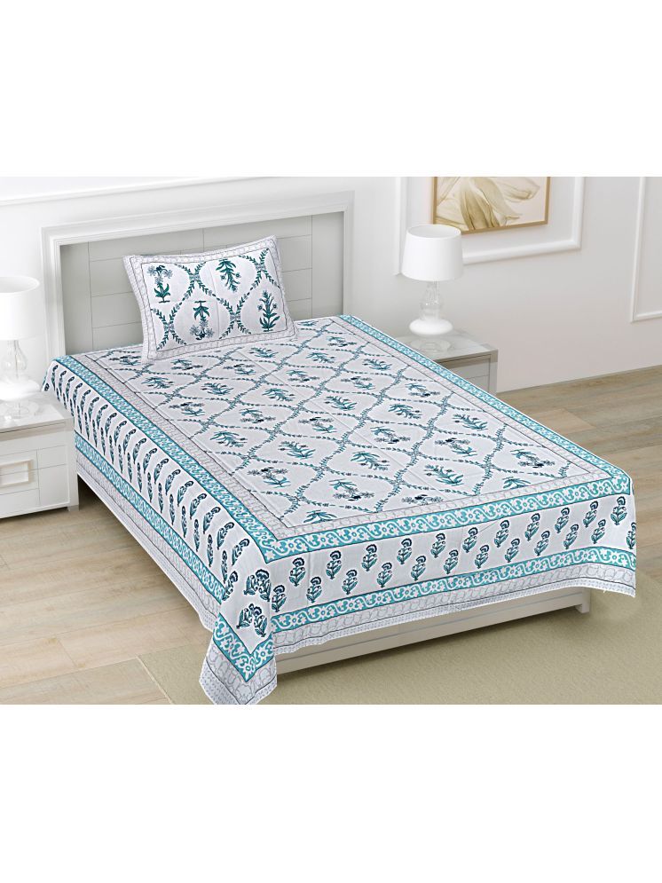     			FrionKandy Living Cotton Floral Printed 1 Single with 1 Pillow Cover - Turquoise