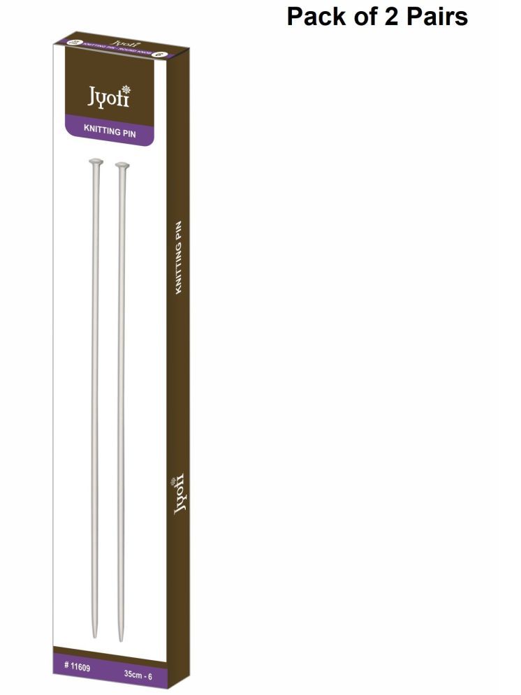     			Jyoti Knitting Pin - Aluminium (2 Pairs of Round Knob of 14 Inches / 35cm of Size 6), Crafting Weaving Pins, Round Blunt Yarn Needles, Used for Sweaters, Scarves, and Woolen Fabrics - Pack of 2 Pairs