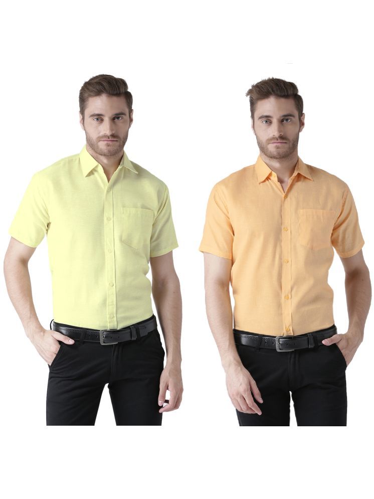     			KLOSET By RIAG Cotton Blend Regular Fit Solids Half Sleeves Men's Casual Shirt - Mustard ( Pack of 2 )