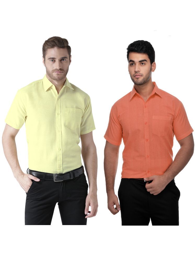     			KLOSET By RIAG Cotton Blend Regular Fit Solids Half Sleeves Men's Casual Shirt - Orange ( Pack of 2 )