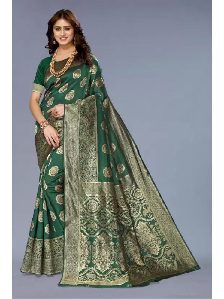     			Saadhvi Art Silk Printed Saree With Blouse Piece - Green ( Pack of 1 )