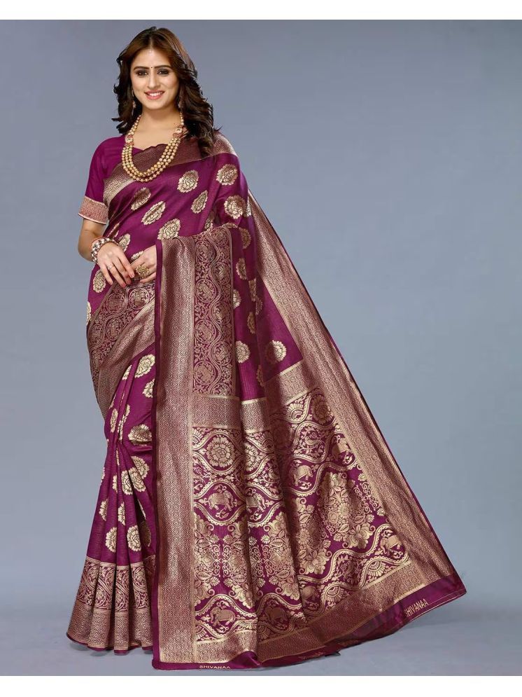     			Saadhvi Silk Printed Saree With Blouse Piece - Wine ( Pack of 1 )