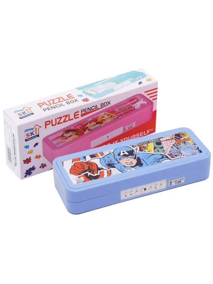     			Seema Puzzle Plastic Pencil Box With Puzzle game And NumberLock,Captain America Art Plastic Pencil Box(Set of 1,blue)