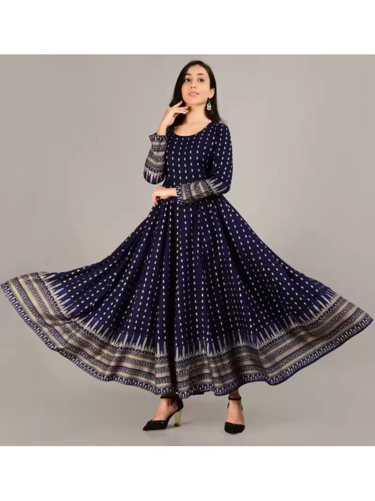     			Smien Rayon Printed Anarkali Women's Kurti - Navy ( Pack of 1 )