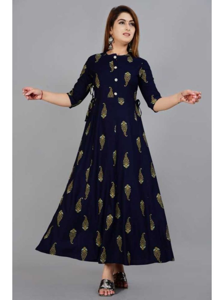     			Smien Viscose Printed Anarkali Women's Kurti - Navy Blue ( Pack of 1 )