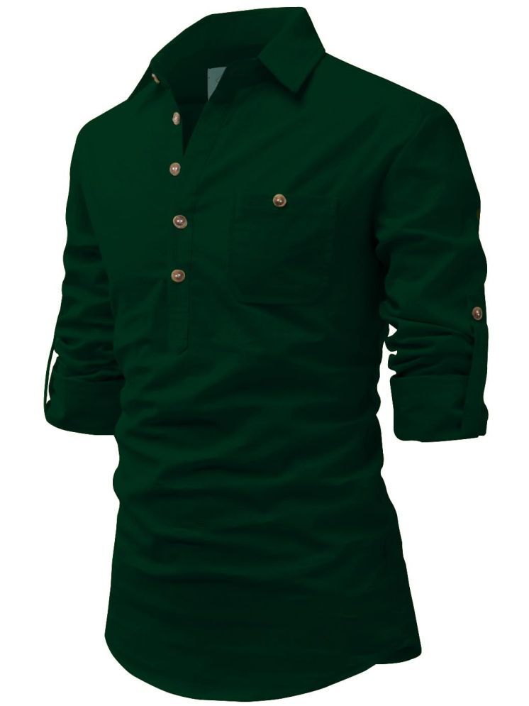     			ViraVesh Green Cotton Men's Shirt Style Kurta ( Pack of 1 )