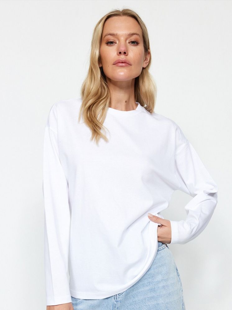     			plusperfaction White Cotton Blend Regular Fit Women's T-Shirt ( Pack of 1 )