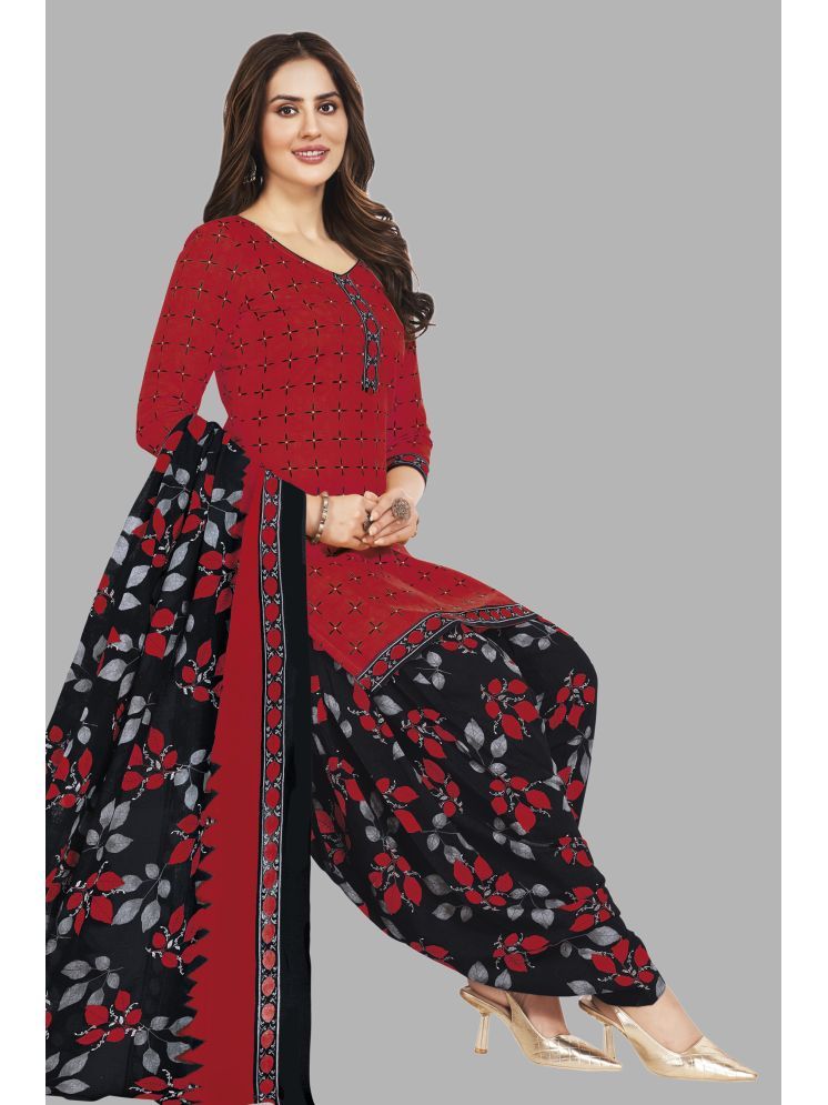     			shree jeenmata collection Unstitched Cotton Printed Dress Material - Red ( Pack of 1 )