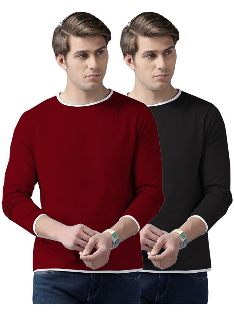     			AUSK Cotton Blend Regular Fit Solid Full Sleeves Men's Round T-Shirt - Black ( Pack of 2 )