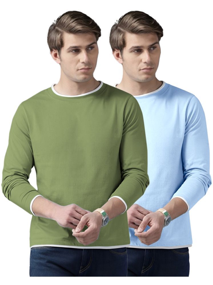     			AUSK Cotton Blend Regular Fit Solid Full Sleeves Men's Round T-Shirt - Aqua Blue ( Pack of 2 )