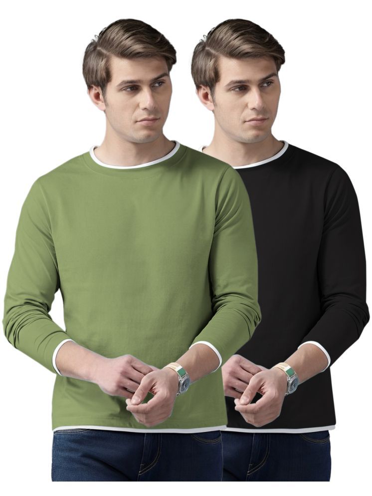     			AUSK Cotton Blend Regular Fit Solid Full Sleeves Men's Round T-Shirt - Black ( Pack of 2 )